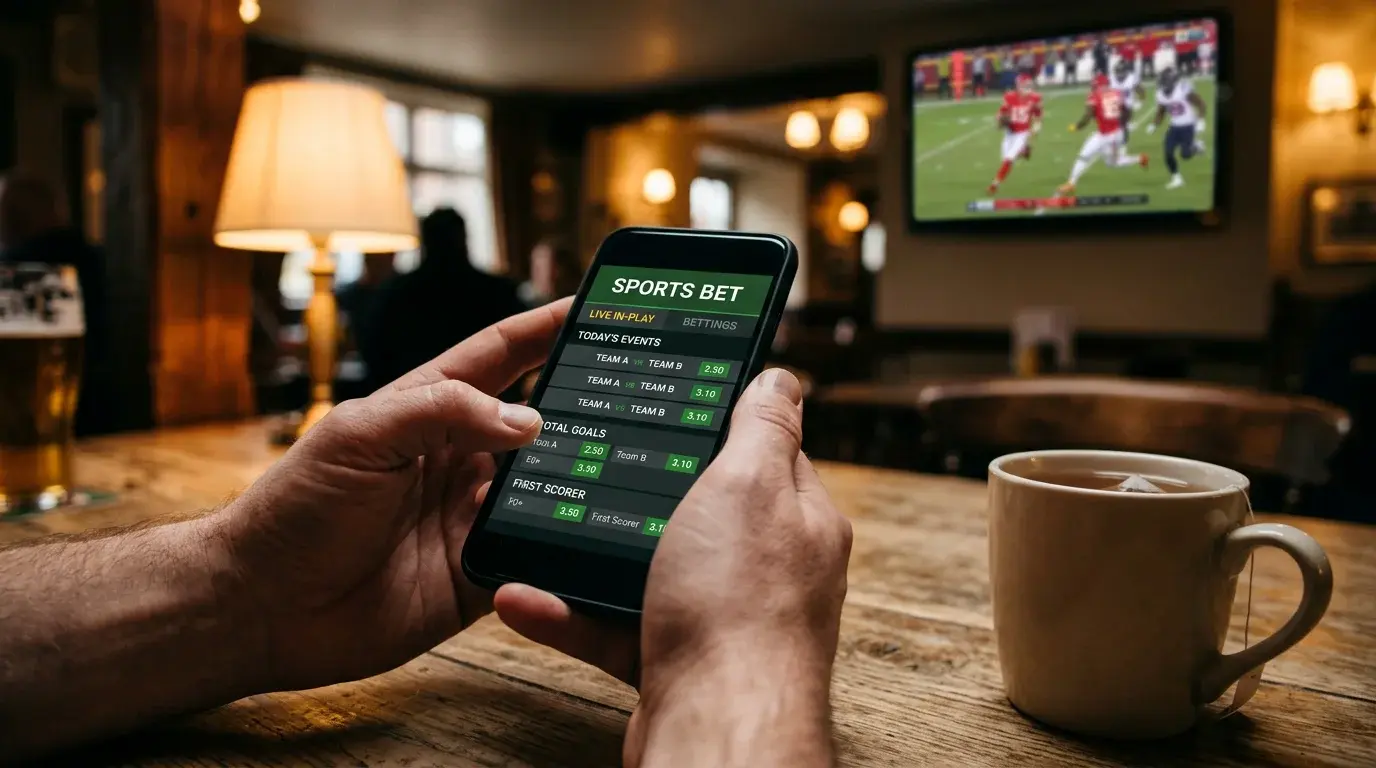 Person using a laptop to compare NFL touchdown scorer odds at UK bookmaker websites